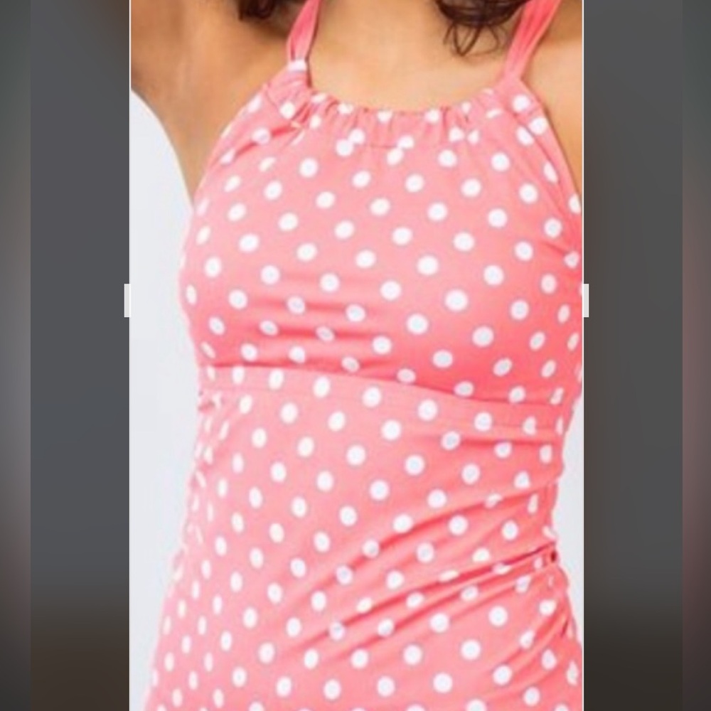 Lime Ricki pink polka dot tankini top size S